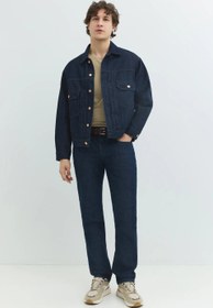 Resim DT10852 - Relaxed Fit Klasik Piliseli Koyu İndigo Rinse Erkek Jean Ceket - L 