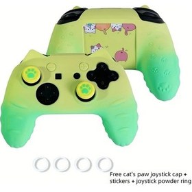 Resim Gaojunshop01 Sarı-yeşil Gradyan Switch Pro Kılıfı, Yumuşak Kedi Kulaklı, Kaymaz, Çizilmeye Dayanıklı, Aksesuarlı 