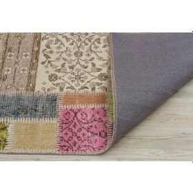 Resim Bej Klasik Modern Patchwork El Dokuma Halı 