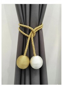 Resim İki Toplu Yan Bağlama Fon Perde Toplama Aparatı Gold Krem 