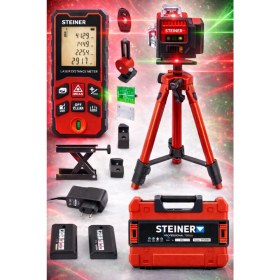Resim Steiner Profesyonel 12 Köşe Yeşil Çizgi Lazer Otomatik Hizalama Çantalı + 100MT Lazer Metre + Tripod 