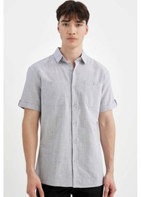 Resim DeFacto Slim Fit Dar Kesim Yazlık Polo Yaka Keten Görünümlü Kısa Kollu Gömlek N9073AZ24SMIN208 