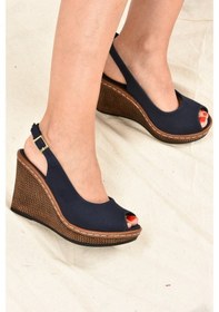 Resim Fox Shoes Lacivert Keten Dolgu Topuklu Kadın Ayakkabı K674040705 