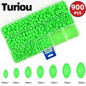 Resim 900 adet Zeytin Şekilli Yem Boncukları Floresan Gece Işığı Plastik Balıkçılık Yemleri Boncuk Seti, Çarpışma Önleyici Boncuklar ve Koruyucu Boncuklar ile Balıkçılık Takımı ve Balıkçılık Ekipmanları için 