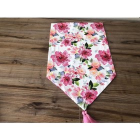 Resim Beyaz Zemin Suluboya Pembe Çiçek Desenli Runner 