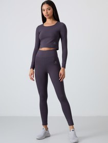 Resim TOMMYLIFE Antrasit Yüksek Bel Uzun Kollu Slim Fit Crop Top Kadın Tayt Takım - 95286 