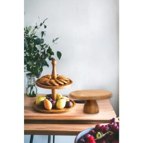 Resim Justwood Justwood 2 Li 2 Katlı Kek Stantı ve 29/12 cm Lucca Pasta Sunumluk Seti 