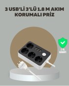 Resim shopwave 4 Prizli 3 USB Portlu Anahtarlı Akım Korumalı Priz 