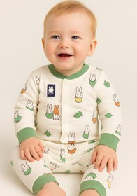 Resim Uğur bebe %100 pamuk (6ay_5-6 yaş)Bebek Pijama Takımı - Önden Çıtçıtlı, yeşil Detaylı,Rahat Uyku Kıyafeti 