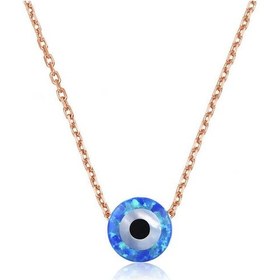 Resim 925 Ayar Gümüş Rose Altın Kaplama Kaplama Kaplama Mavi Opal Taş Nazar Göz Kolye Rose Gold 