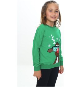 Resim Toontoy Kids Toontoy Kız Çocuk Baskılı Sweatshirt Çimen Yeşili 