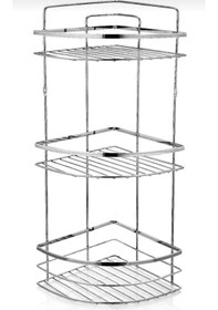 Resim Banyo Köşe Rafı 3 Katlı Şampuanlık Vidalı 28x21x55cm Çok Renkli 