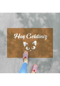 Resim Kitten Heart Temalı Coco Görünümlü Dekoratif Dış Kapı Önü Ve İç Mekan Paspası Siyah - Gold 