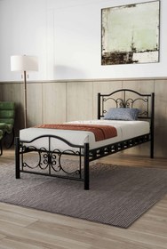 Resim ARGİMO Yakamoz Tek Kişilik Ferforje Ahşap Metal Karyola Siyah 