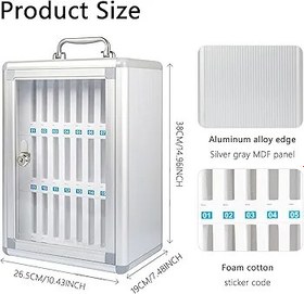 Resim Duvara Monte Cep Telefonu Soyunma Dolabı - Ofis ve Sınıf Kullanımı ve Şık Depolama Çözümü için Saplı 24 Yuvalı Alüminyum Alaşımlı Şarj İstasyonu 