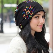 Resim Kadınlar için Hafif Esnek Çiçek Desenli Beanie Şapka & Boyun Isıtıcı - Tüm Sezonluk Dönüştürülebilir Esnek Uyum, Dış Mekan Sporları, Noel, Günlük Kullanım, Kışlık Beanie Şapka, Festivaller için Baş Giyim, Dekoratif Kulak Muffleri, Rahat Başlık 