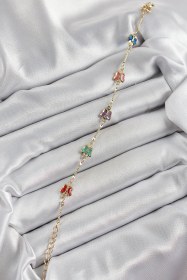 Resim Tua Moda Pirinç Gold Renk Karışık Renk Kelebek Zirkon Taşlı Kadın Bileklik Çok Renkli 