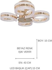Resim Ecrin 4lü Plafonyer Gold Led Avize Kristal Görünüm Beyaz Işık Enerji Tasarruflu Oturma Odası Yemek Odası 