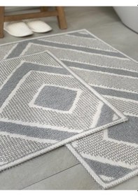 Resim Palamutbükü Doğal Pamuklu 2'li Banyo Paspas Seti 60x100+50x60 Cm - Gri Gri 