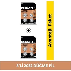 Resim Duracell DL/CR 2032 3V Lityum Düğme Pil 8’li 