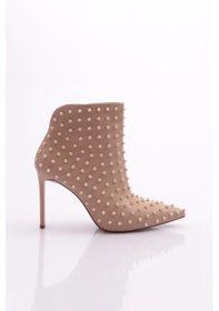 Resim Dgn 5274 Kadin Metal Diken Desenli Topuklu Bot 5274-1748-R0152 Bej 
