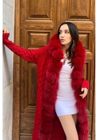 Resim Lava Design Triko Hırka & Uzun Triko Hırka & Kadın Triko Hırka Örgülü Kırmızı 