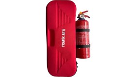 Resim Kırmızı Ekonomik Eva Trafik Seti ve 1 kg Yangın Tüpü 4 Yıl Etiketli Tüvtürk Onaylı Araç Trafik ve Ilk Yardım Seti 