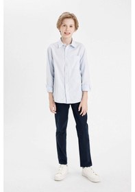 Resim DeFacto Erkek Çocuk Polo Yaka Oxford Uzun Kollu Basic Düz Okul Gömleği T8854A624AUBE793 