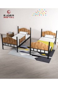 Resim Ejder metal Metal Ahşaplı Ranza Siyah-ceviz Renk (YATAKSIZ) 