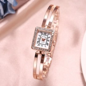 Resim Hanyang Gül Altın Yeni Renk Kare Roma Çelik Zincir Izle Kadın Shopee Elmas Mizaç Küçük Kadran Alaşım Bilezik Izle (Yurt Dışından) 