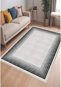 Resim Siyah Gri Dijital Baskı Salon Halısı Kaymaz Tabanlı Yıkanabilir Halı Yolluk 529 Gri 
