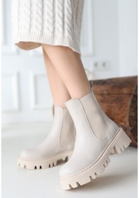 Resim Pabucmarketi Bej Suni Deri Chelsea Kadın Bot Çok Renkli 