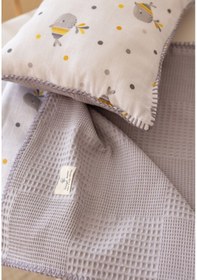 Resim Lizayn Home Waffle Müslin Pike Örtü 100x100 & Yastık Kılıfı 35x45 Pamuk Oeko-teks Sertifikalı 