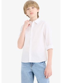 Resim Defacto Erkek Çocuk Okula Dönüş Regular Fit Polo Yaka Poplin Uzun Kollu Gömlek T8853a625auwt83 Beyaz 