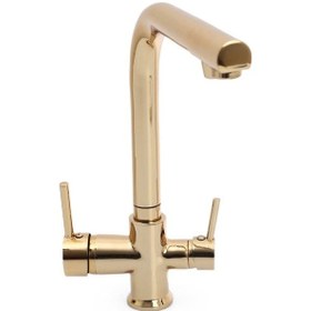 Resim Opak 3 Yollu Su Arıtma + Şebeke Musluklu Eviye Bataryası Altın Altın 