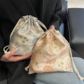 Resim Elegant Drawstring Kozmetik Pouch, Kadınların Seyahat Gereksinimi, Cilt Bakımı ve Makyaj Organizer Çantası, Polyester Olmayan, Polyester Astarlı, Çiçek Desenli, El Yıkamalı - Ruj & Madeni Para Cüzdanı, Tırnak Cila & Makyaj Fırçası Depolama, Hijyenik Ped Organizer Çanta - Yiwu Üretim Bölgesi 