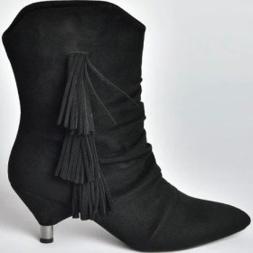Resim Fox Shoes V404022202 Siyah Süet Alçak Topuklu Püsküllü Kadın Bot Siyah-Süet 