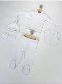 Resim Sezgibaby Sezgi Bebek 5'li Hastane Çıkış Seti %100 Pamuk Unisex Beyaz 