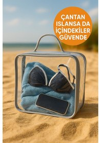 Resim Hig Home Şeffaf Plaj Çantası Su Geçirmez Organizer Çok Amaçlı Kullanım Gri 
