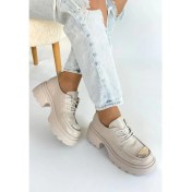 Resim Kiya Bej Rugan Dolgu Topuk Oxford Ayakkabı 