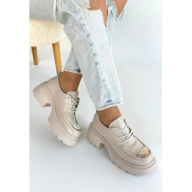 Resim Kiya Bej Rugan Dolgu Topuk Oxford Ayakkabı 