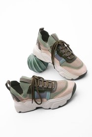 Resim Marjin Kadın Sneaker Yüksek Taban Triko Spor Ayakkabı Volente haki 