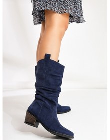 Resim Lise-britt Lacivert Süet Körüklü Nakışlı Western Bot 001 