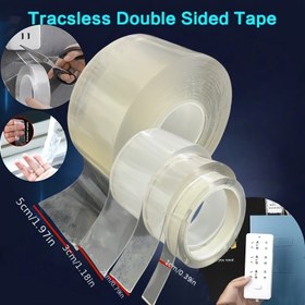 Resim Çift Yüzeyli Nano Bant, Yeniden Kullanılabilir ve Yıkanabilir, Şeffaf Yapışkan Şerit - Plastik Malzeme ile Fayans Yüzey Önerisi, Su Geçirmez, 1 Rulo (5CM Genişlik x 300CM Uzunluk) 