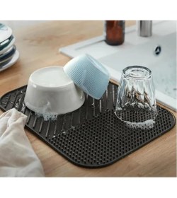 Resim Main Shop Kaydırmaz Silikon Bulaşık Kurutma Matı Örtüsü Buzluk Halısı Bulaşıklık Antrasit Renk 