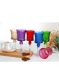 Resim Plt Design El İşi 6'lı Rengarenk Su-Kahve Yanı Bardağı Kristal Ayaklı Su Bardağı 