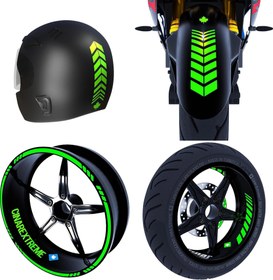 Resim Moto Rider 4'lü Sticker Seti Floresan Yeşil İç Dış Jant Şeridi Kask ve Çamurluk Çınar Extreme 