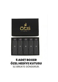 Resim Öts Premium 5'li Erkek Boxer Düğmeli, Süprem - Hediye Kutulu, %100 Pamuk, Füme 