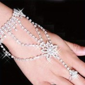 Resim Parlak Rhinestones ile şık bir çiçek parmağı bileziği - Düğünler, partiler ve günlük giyim için şık bir alaşım el takı (Kutusuz) 