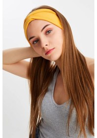 Resim Kadın Çift Taraflı Kullanım Alternatifli Pamuklu Penye Kaymaz Hafif Spor Saç Bandı Bandana - Tek Ebat / Hardal Hardal 